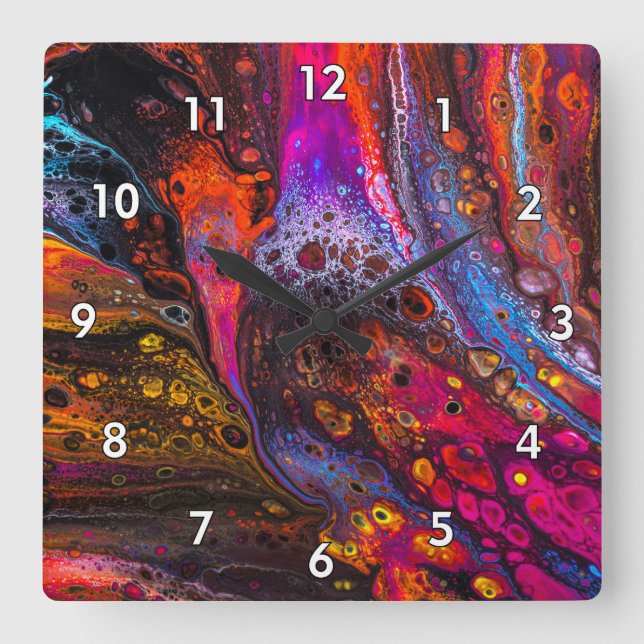 Beautiful & Colourful Molten Liquid Square Wall Clock (Front)