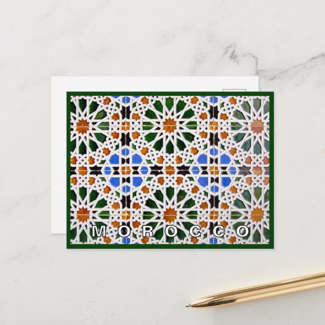Beautiful Colourful Moroccan Zellij Tile Postcard (Front/Back In Situ)