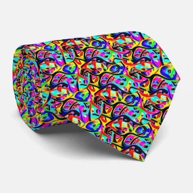 Beautiful Colourful Multi-Colour Abstract Pattern Tie (Rolled)