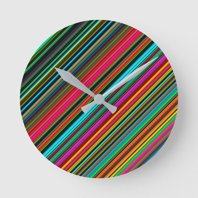 Beautiful Colourful Multicolored Stripe Pattern Round Clock (Front)