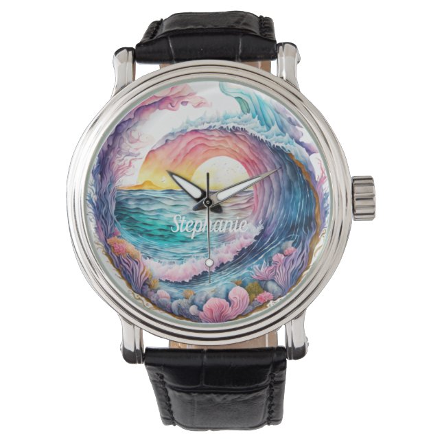 Beautiful Colourful Ocean Wave  Watch (Front)