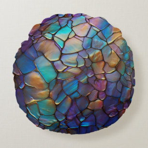 Beautiful Colourful Opal Gemstone Mix Pattern  Round Cushion