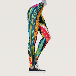 Beautiful, Colourful Otomi  Floral Art pattern Leggings