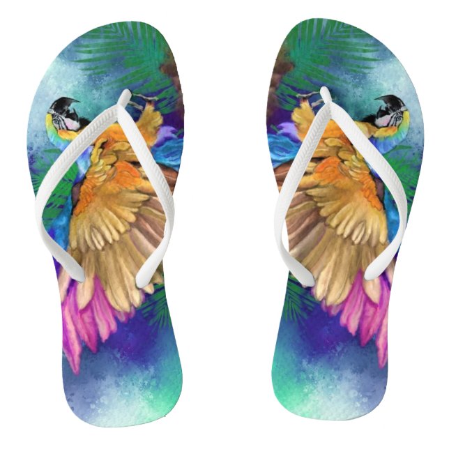 Beautiful Colourful Parrot Flip Flops (Footbed)
