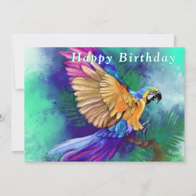Beautiful Colourful Parrot - Happy Birthday - (Front)