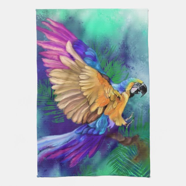 Beautiful Colourful Parrot Kitchen Towel (Vertical)