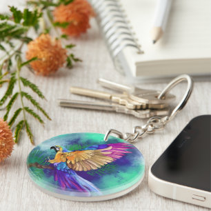 Beautiful Colourful Parrot - Migned Watercolor Art Key Ring