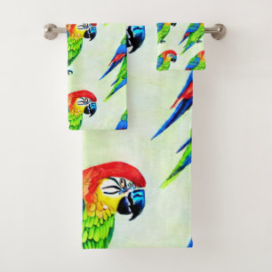 Beautiful Colourful Parrot Pattern Bath Towel Set