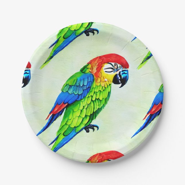 Beautiful Colourful Parrot Pattern  Paper Plate (Front)