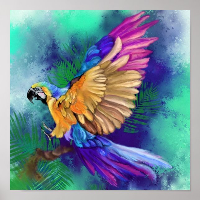 Beautiful Colourful Parrot Poster - Watercolor  (Front)