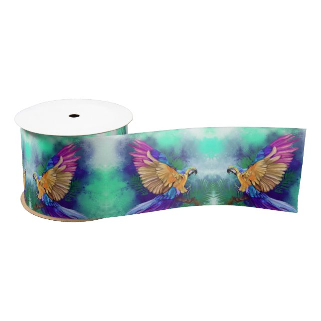 Beautiful Colourful Parrot Ribbon Satin Ribbon (Spool)