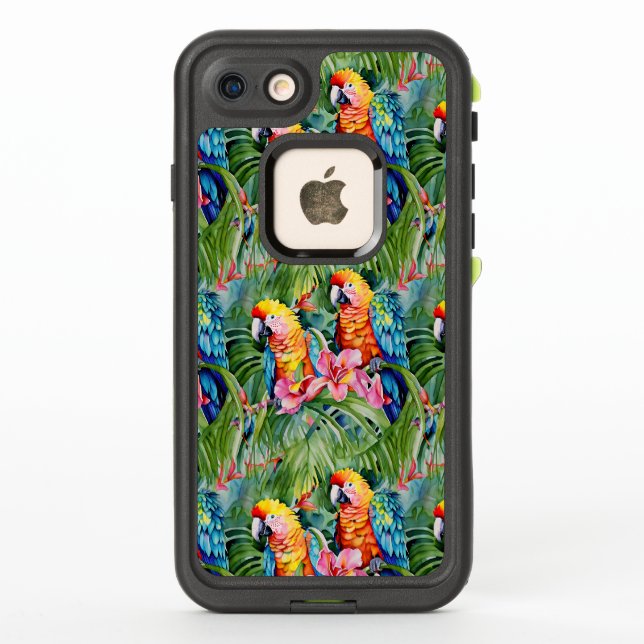 Beautiful Colourful Parrots and Tropical Flowers LifeProof iPhone Case (Back)