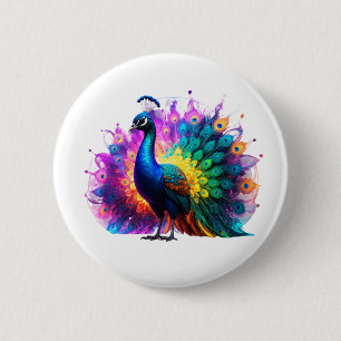 Beautiful Colourful Peacock Art 6 Cm Round Badge