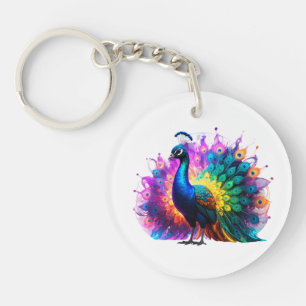Beautiful Colourful Peacock Art Key Ring