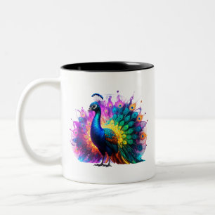 Beautiful Colourful Peacock Art  Two-Tone Coffee Mug