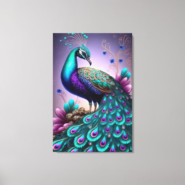 Beautiful Colourful Peacock Peafowl Bird Wildlife Canvas Print (Front)