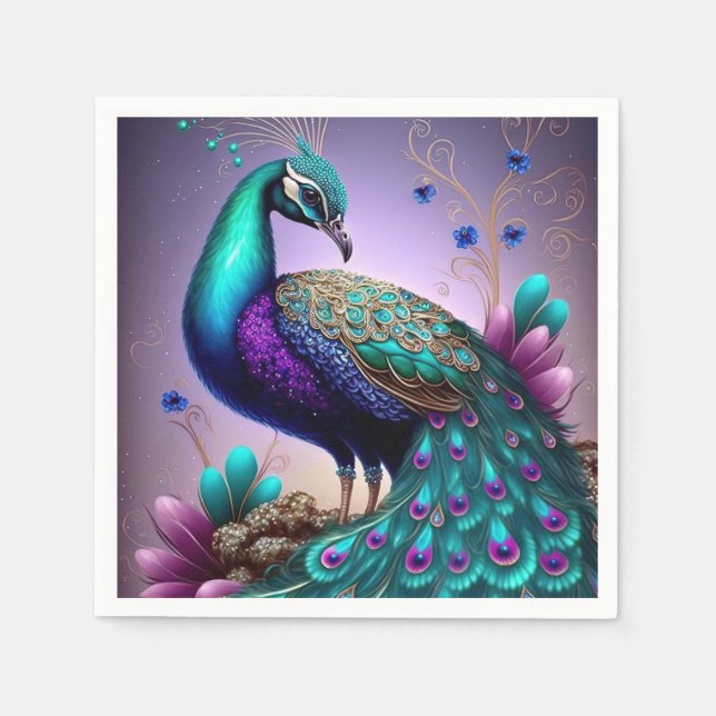 Beautiful Colourful Peacock Peafowl Bird Wildlife Napkin (Front)