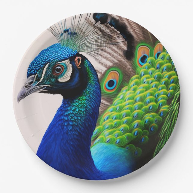 Beautiful Colourful Peacock Peafowl Bird Wildlife Paper Plate (Front)