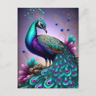 Beautiful Colourful Peacock Peafowl Bird Wildlife Postcard