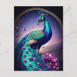 Beautiful Colourful Peacock Peafowl Bird Wildlife Postcard