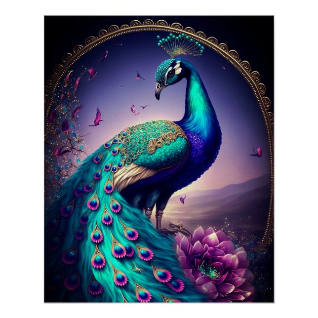 Beautiful Colourful Peacock Peafowl Bird Wildlife Poster (Front)