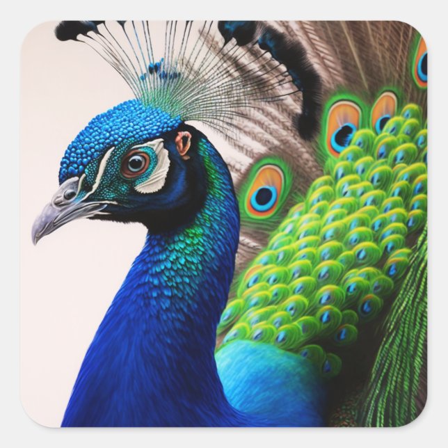 Beautiful Colourful Peacock Peafowl Bird Wildlife Square Sticker (Front)