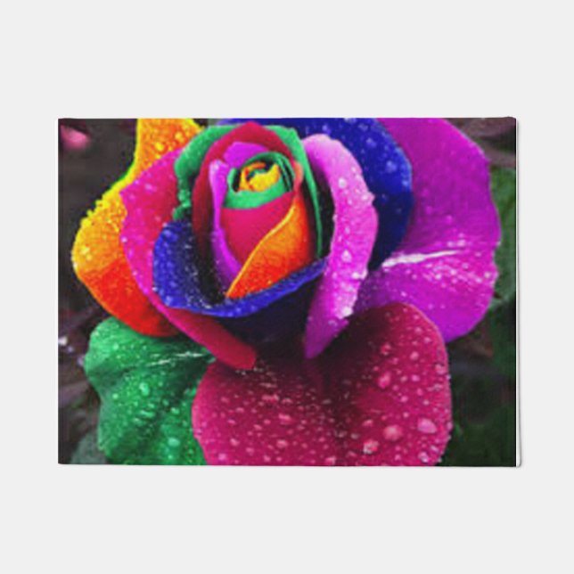 Beautiful Colourful Rainbow Rose Doormat (Front)