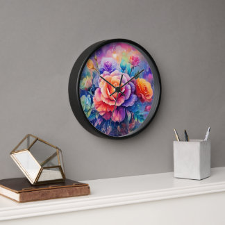 Beautiful Colourful Roses Wood Frame  Clock
