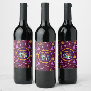 Beautiful Colourful Scary Halloween Patterns Wine Label