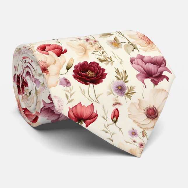 Beautiful Colourful Summer Floral  Tie (Rolled)