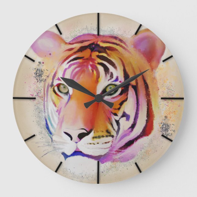 Beautiful Colourful Tiger Watercolor painting Large Clock (Front)