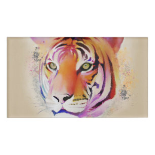 Beautiful Colourful Tiger Watercolor painting Name Tag