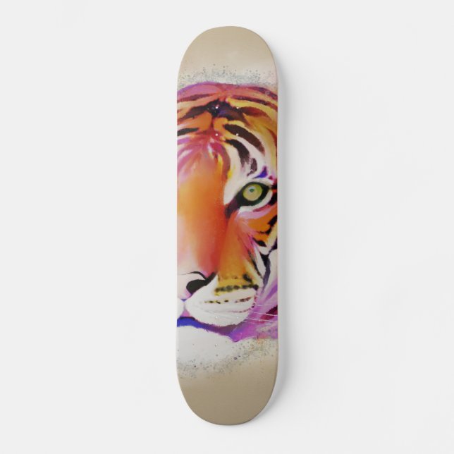 Beautiful Colourful Tiger Watercolor painting Skateboard (Front)