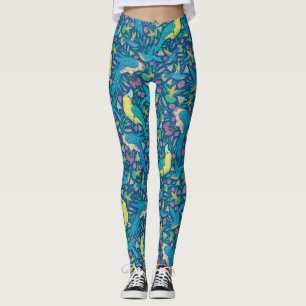 Beautiful Colourful Tropical Birds & Flowers Leggings