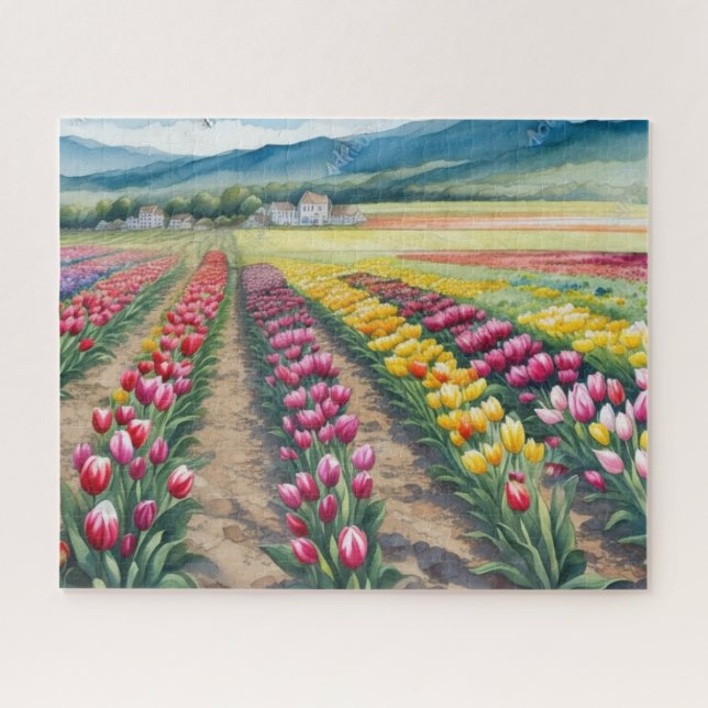 Beautiful Colourful Tulip Field Jigsaw Puzzle (Horizontal)