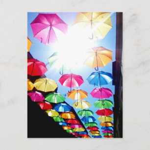 Beautiful Colourful Umbrellas Hang Above the Stree Postcard