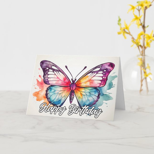 Beautiful Colourful Vintage Butterfly Design Card (Yellow Flower)