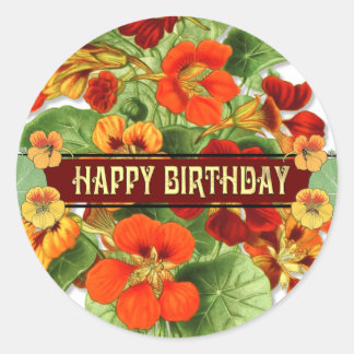 Beautiful Colourful Vintage Floral Hapyp Birthday Classic Round Sticker