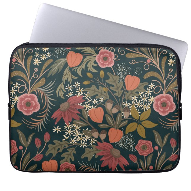 Beautiful colourful vintage floral pattern laptop sleeve (Front)