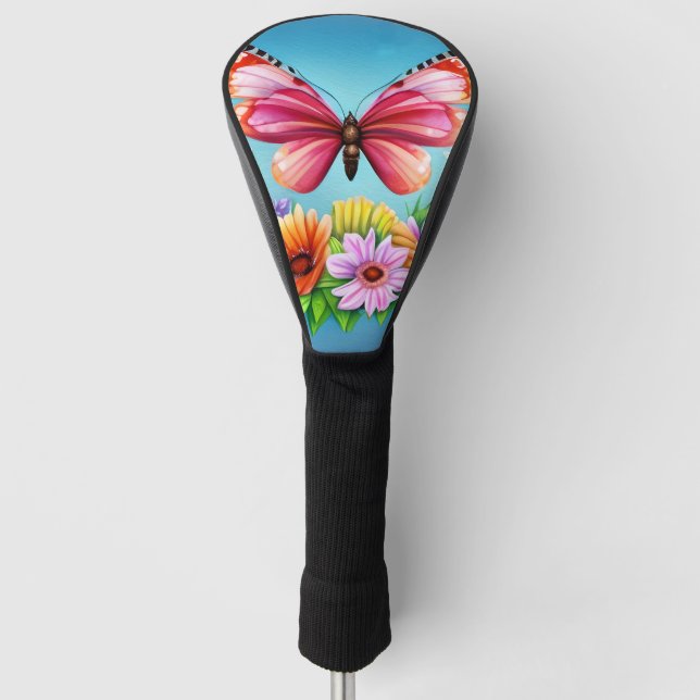 Beautiful Colourful Watercolor Butterfly and Flowe Golf Head Cover (Front)