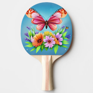 Beautiful Colourful Watercolor Butterfly and Flowe Ping Pong Paddle