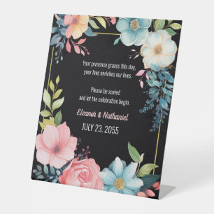 Beautiful Colourful Watercolor Floral Wedding Pedestal Sign