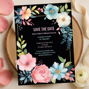 Beautiful Colourful Watercolor Floral Wedding Save The Date
