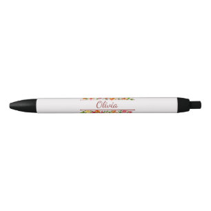 Beautiful colourful watercolor flowers black ink pen