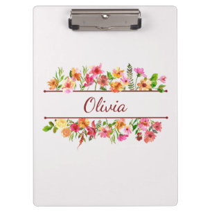 Beautiful colourful watercolor flowers clipboard
