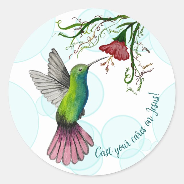 Beautiful Colourful Watercolor Hummingbird Sticker (Front)
