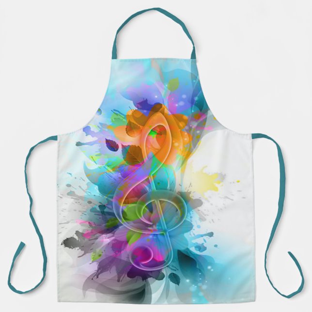 Beautiful Colourful Watercolor Splatter Music note Apron (Front)