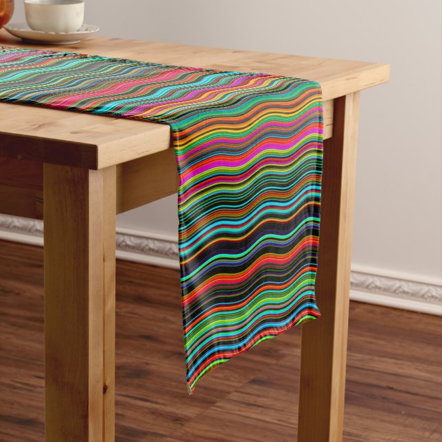 Beautiful Colourful Wavy Stripe Pattern Short Table Runner (In Situ)