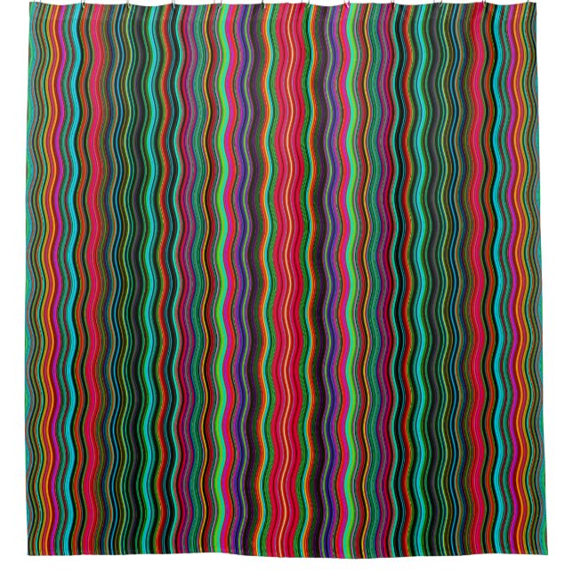 Beautiful Colourful Wavy Stripe Pattern Shower Curtain (Front)