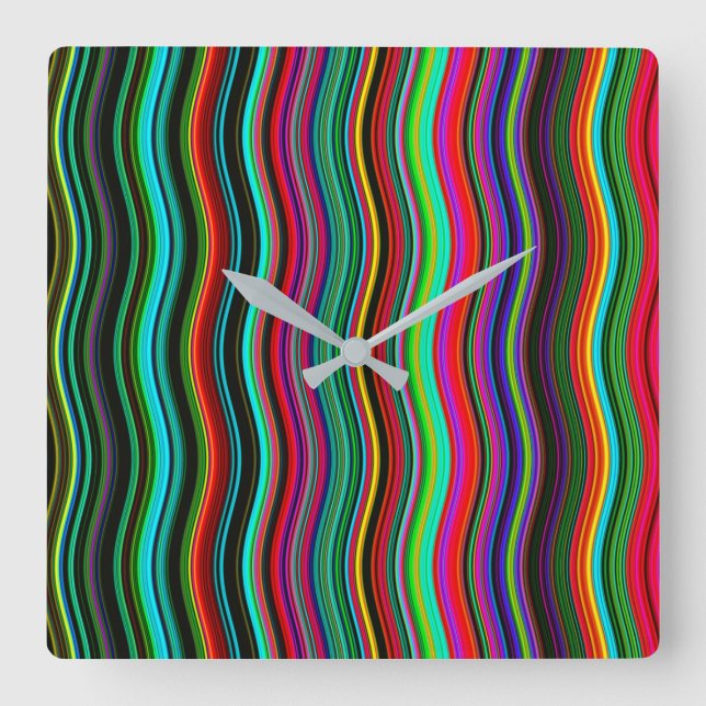 Beautiful Colourful Wavy Stripe Pattern Square Wall Clock (Front)